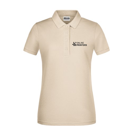 Beige bomullspiktrja fr dam med kort knappsl.