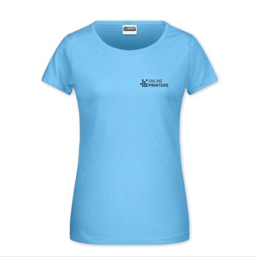 Himmelsbl bomulls-T-shirt fr damer med rund hals.