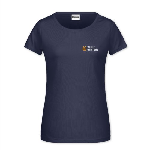 Mrkbl bomulls-T-shirt fr damer med korta rmar.