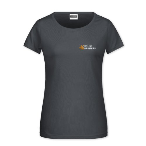 Mrkgr bomulls-T-shirt fr damer med korta rmar.