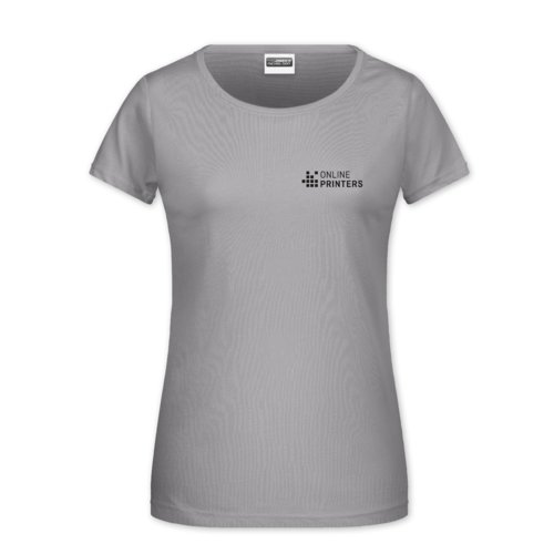 Ljusgr bomulls-T-shirt fr damer med korta rmar.