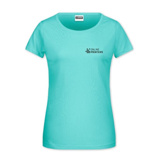Mintgrn bomulls-T-shirt fr damer med korta rmar.