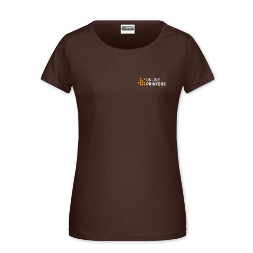 Brun bomulls-T-shirt fr damer med korta rmar.