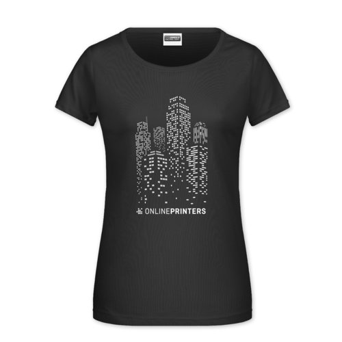 Svart bomulls-T-shirt fr kvinnor med korta rmar.
