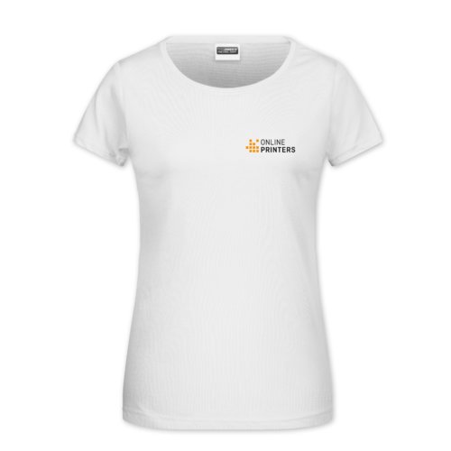 Vit bomulls-t-shirt fr dam med korta rmar.