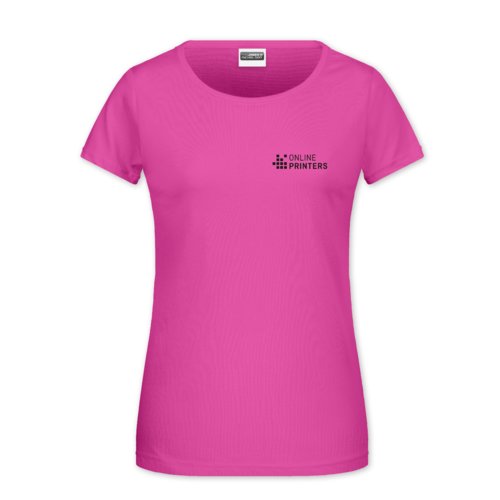 Rosa bomulls-T-shirt fr kvinnor med korta rmar.