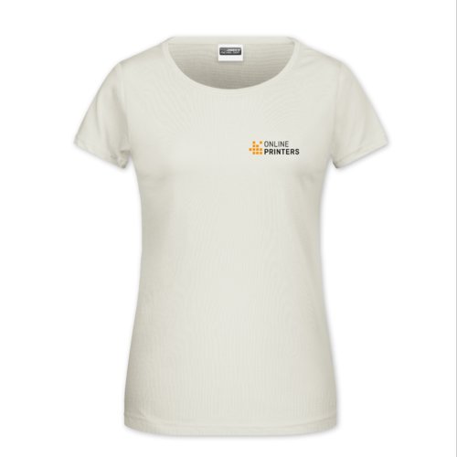 Beige bomulls-T-shirt fr damer med korta rmar.