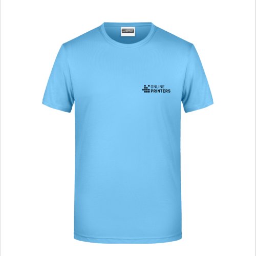 Himmelsbl bomulls-T-shirt med korta rmar och rund hals.
