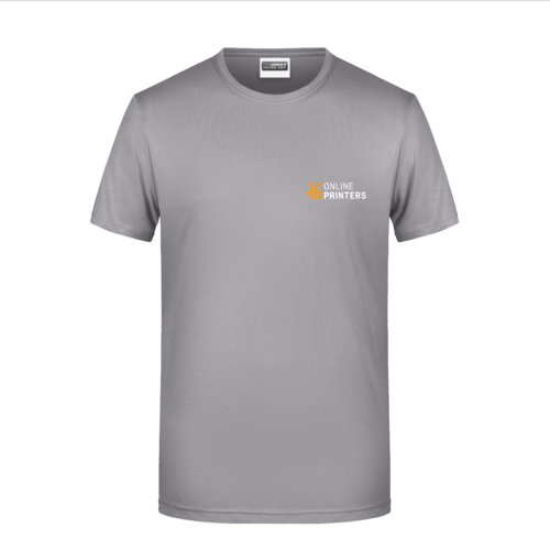Ljusgr bomulls-T-shirt fr mn med korta rmar.