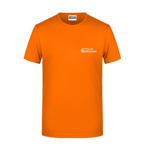 Orange bomulls-T-shirt fr mn med korta rmar.