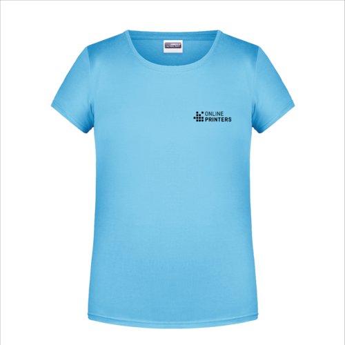 Himmelsbl bomulls-T-shirt fr flickor med rund hals.