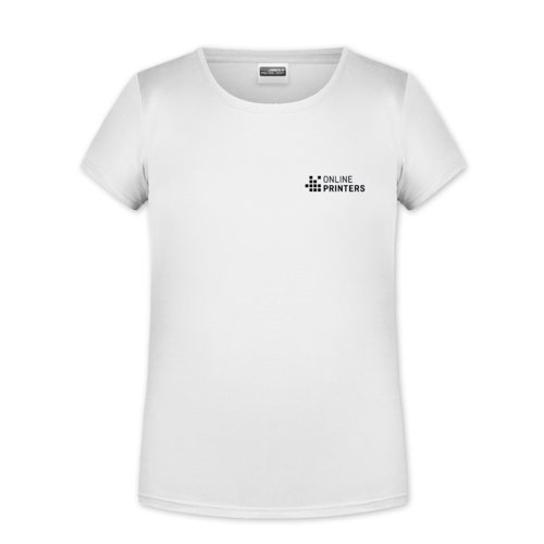 Vit bomulls-t-shirt fr flickor med korta rmar.