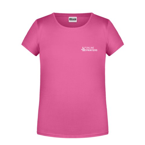 Rosa bomulls-T-shirt fr flickor med korta rmar.