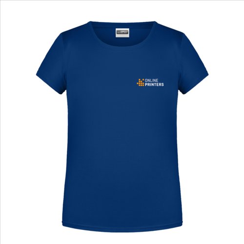 Mrkbl bomulls-T-shirt fr flickor med korta rmar.