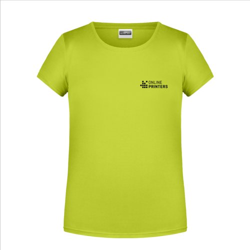 Neongul bomulls-T-shirt fr flickor med korta rmar.
