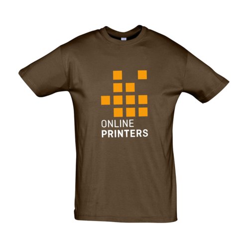 Brun bomulls-T-shirt med korta rmar och rund hals.