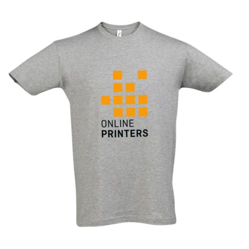 Gr bomulls-T-shirt med korta rmar och rund halsringning, unisex.
