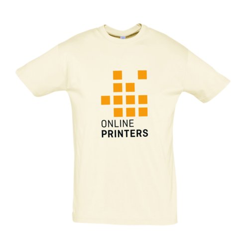 Beige T-shirt i bomull med korta rmar och rund hals.