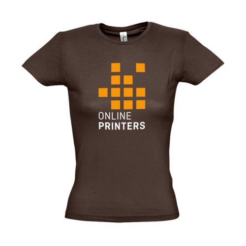 Brun bomulls-T-shirt fr kvinnor med korta rmar.