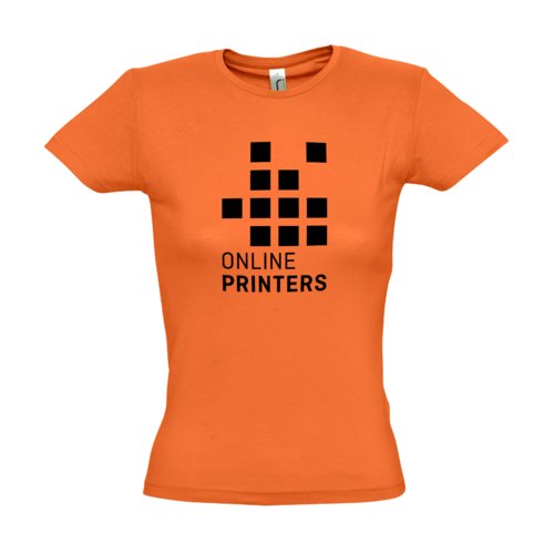 Orange bomulls-T-shirt fr kvinnor med korta rmar.