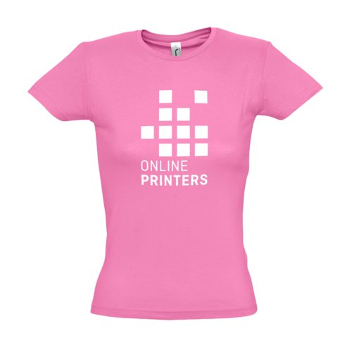Rosa bomulls-T-shirt fr damer med korta rmar.