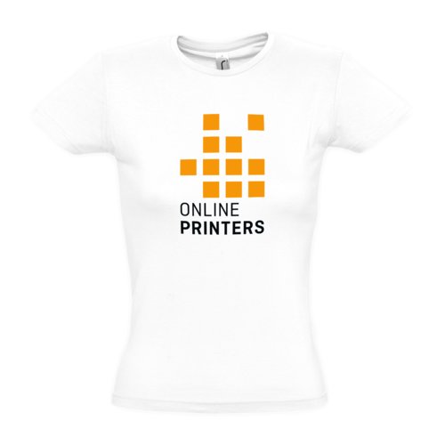 Vit bomulls-T-shirt fr damer med korta rmar.
