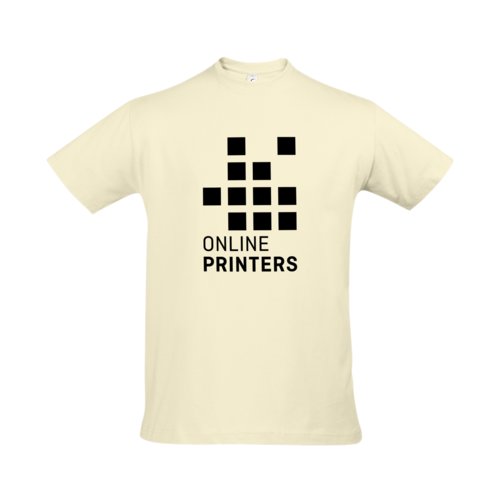 Beige bomulls-t-shirt fr mn med korta rmar.
