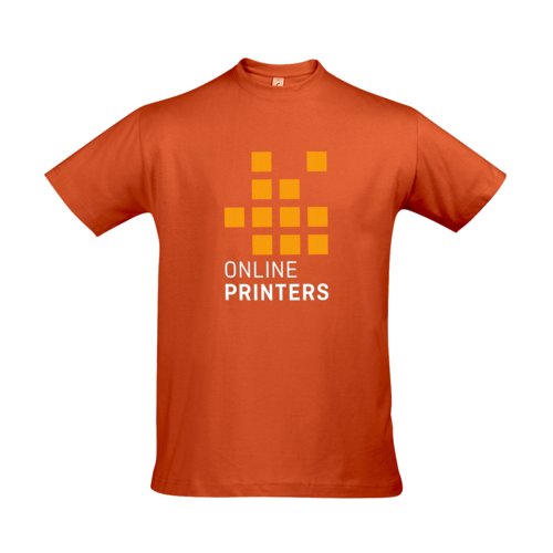 Orange t-shirt i bomull fr mn med korta rmar.