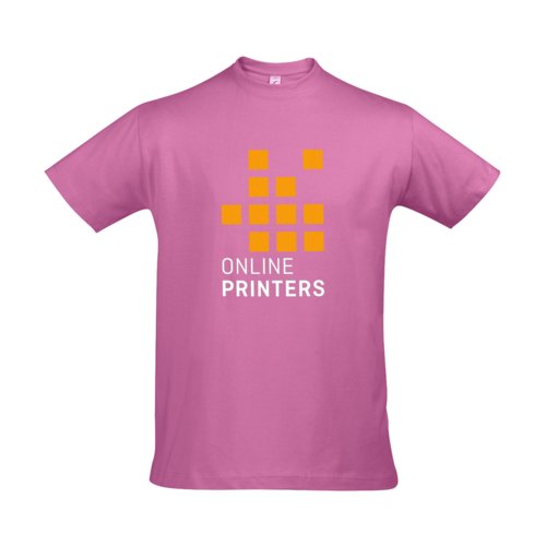 Rosa bomulls-T-shirt fr mn med korta rmar och rund hals.