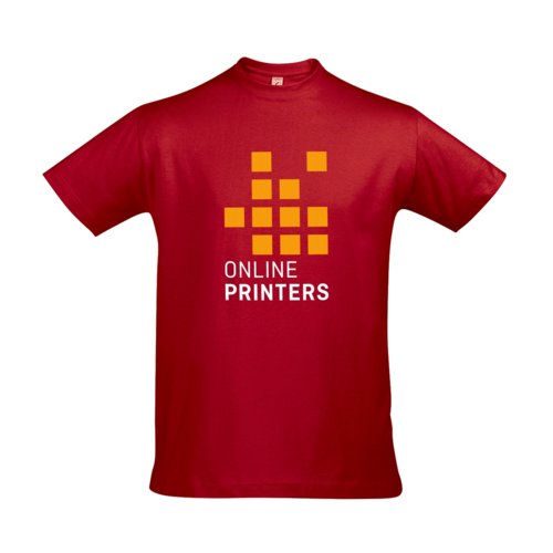 Rd bomulls-T-shirt fr mn med korta rmar.