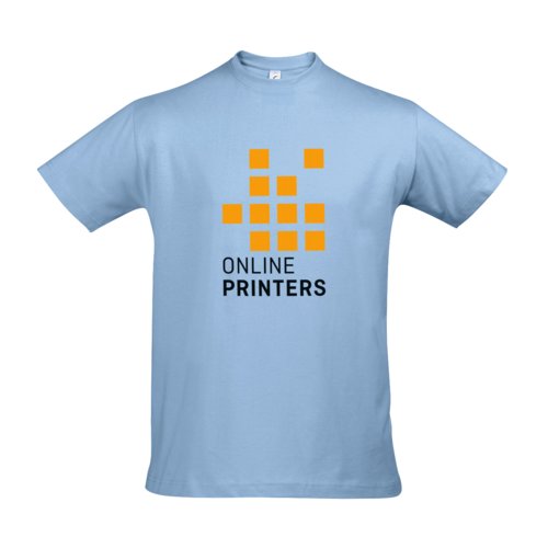 Himmelsbl bomulls-T-shirt fr mn med korta rmar.