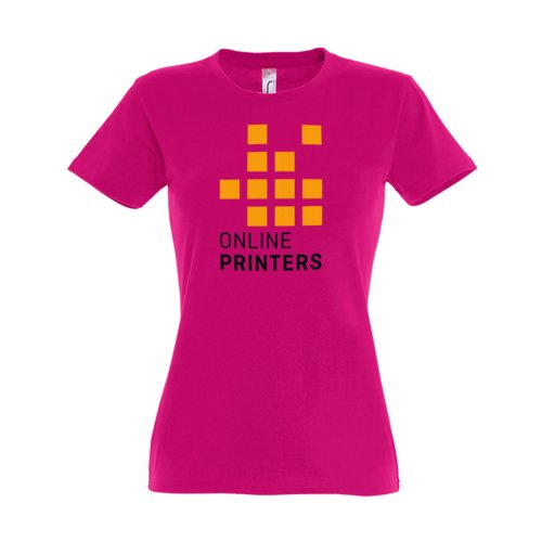 Fuchsia bomulls-t-shirt fr damer med korta rmar.