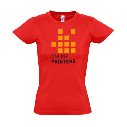 Rd bomulls-T-shirt fr damer med korta rmar.