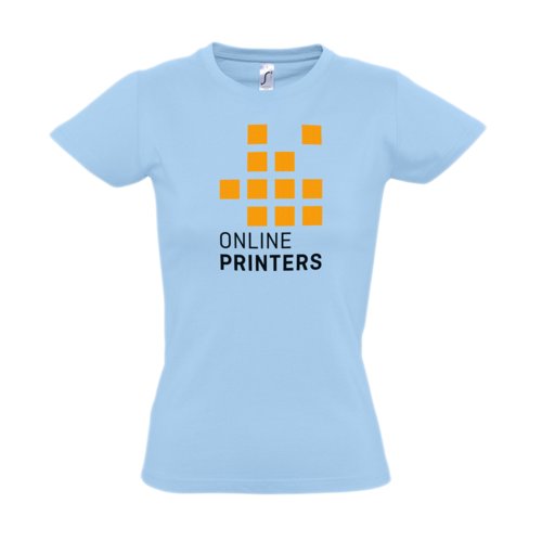 Himmelsbl bomulls-T-shirt fr damer med korta rmar.