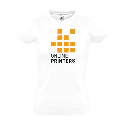 Vit bomulls-T-shirt fr damer med korta rmar.
