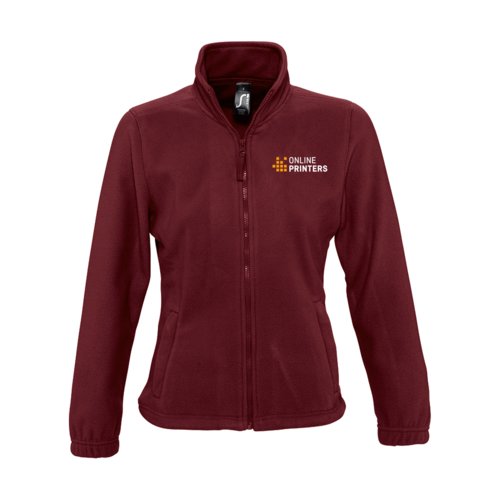 Burgundy fleecejacka i polyester fr dam med full dragkedja och fickor.