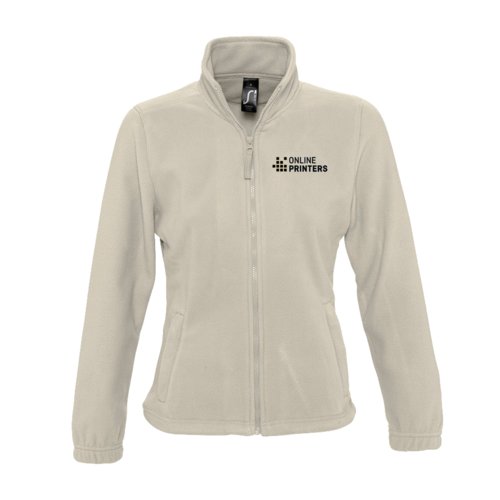 Beige fleecejacka i polyester med full dragkedja fr dam.