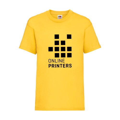 Gul bomulls-t-shirt fr barn med korta rmar.
