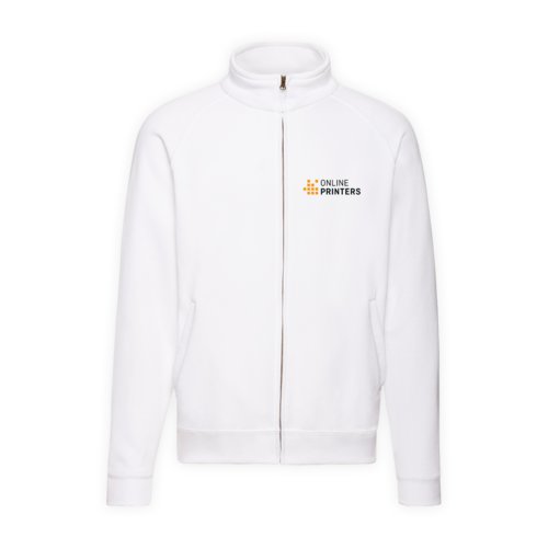 Vit sweatshirtjacka i bomullsblandning med full dragkedja.
