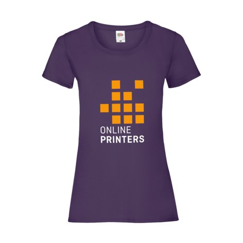 Lila bomulls-T-shirt fr kvinnor med korta rmar.