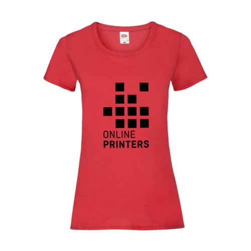 Rd bomulls-T-shirt fr damer med korta rmar.