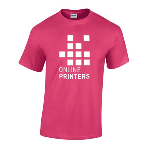 Rosa bomulls-T-shirt fr mn med korta rmar.