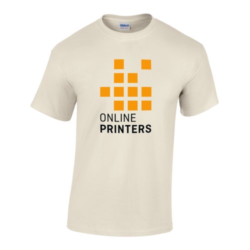 Beige bomulls-T-shirt fr mn med korta rmar.