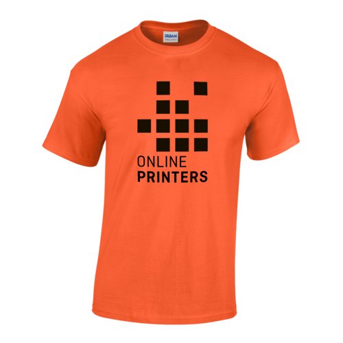 Orange bomulls-T-shirt fr mn med korta rmar.