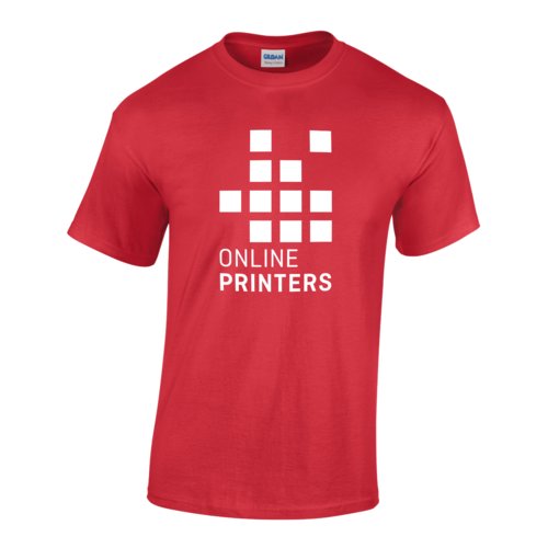 Rd bomulls-T-shirt fr mn med korta rmar.