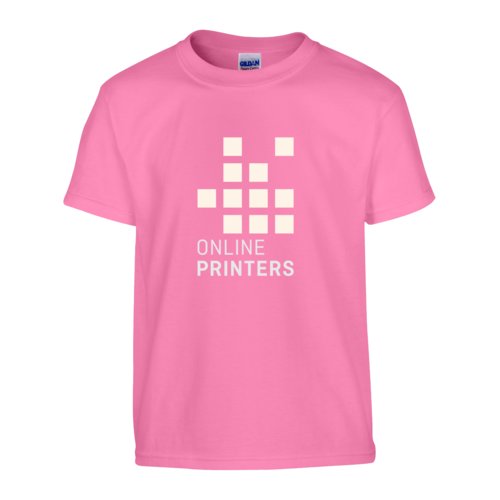 Rosa bomulls-T-shirt med korta rmar och rund halsringning.