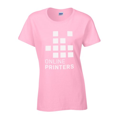 Ljusrosa bomulls-T-shirt fr damer med korta rmar.