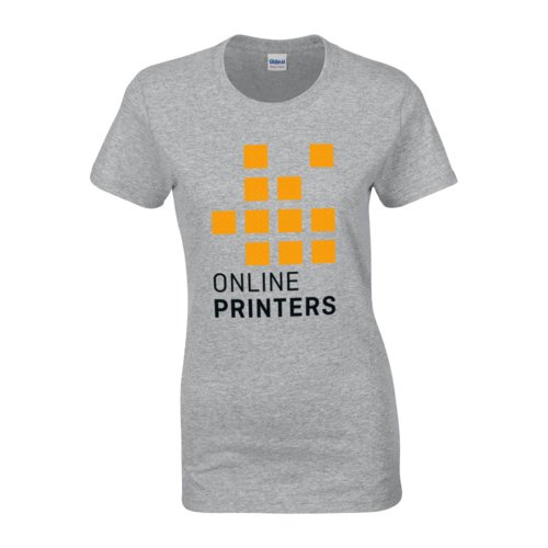 Gr bomulls-T-shirt fr kvinnor med korta rmar.