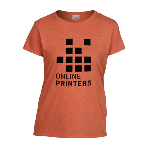 Orange bomulls-T-shirt fr damer, rakt snitt.