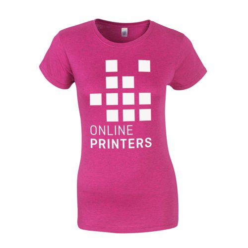 Fuchsia bomulls-T-shirt fr kvinnor med korta rmar.